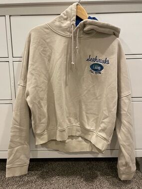 Seahawks Crewneck Hoodie - Cream with Blue Embroidery